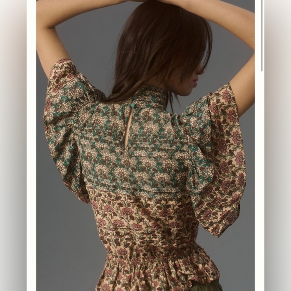 NWT Anthropologie Let Me Be High-Neck Printed Peasant Blouse - Picture 4 of 9